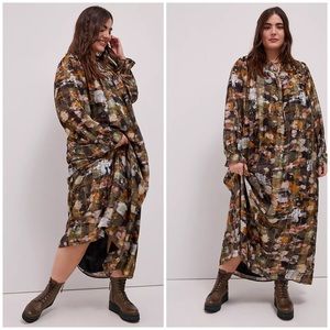 Anthropologie Abstract Print Maxi Dress in Olive, Brown, Black, White